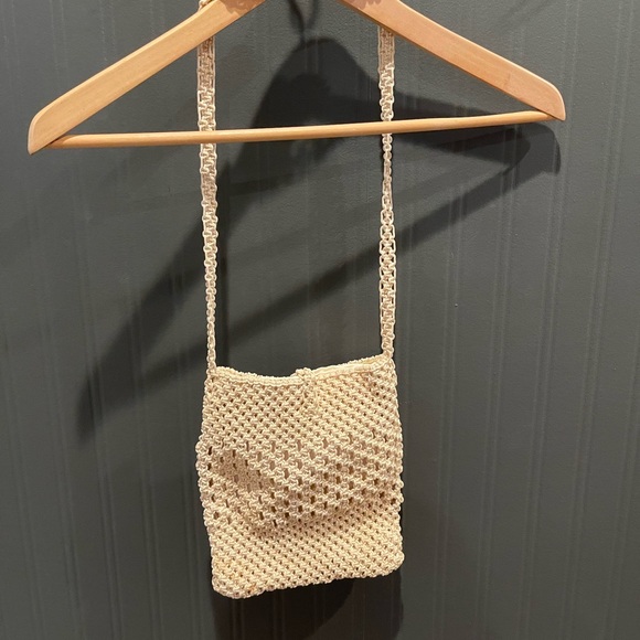 Handmade woven purse cream color wooden button hippie boho bag crochet women - Picture 4 of 8